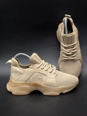 Steve Madden Ganzo Rhinestone Embellished Beige Chunky Sneakers Women's Size 7.5